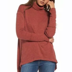 We the Free People Flyaway Back Marled Turtleneck Top Sienna Red/Orange XS